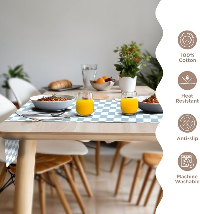Folkulture Summer Table Runner 90 Inches Long | Blue Checkered | Table Runner - Image 3