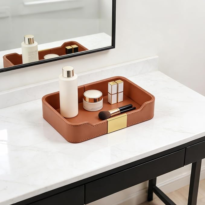 Luxury Leather Valet Tray Desktop Storage Organizer, Bedside Vanity Catchall - Image 4