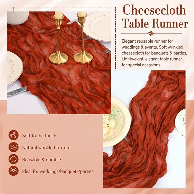 2 Pack Terracotta Cheesecloth Table Runner 17x108 Inch Boho Rustic Semi Sheer - Image 5