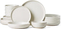 Famiware Milkyway 16-Piece Stoneware Plates and Bowls, Matte Beige White | by Famiware