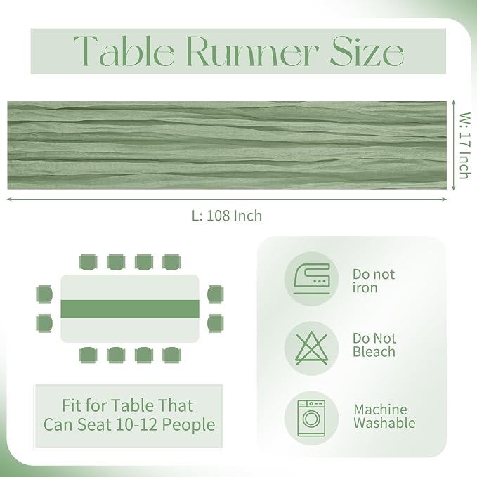 10 Pack Sage Green Cheesecloth Table Runner 17x108 Inch Boho Gauze Cheese Cloth - Image 2
