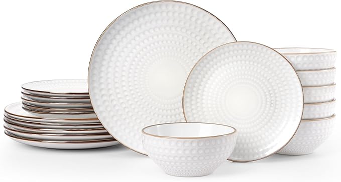 Famiware Ceramic Plates and Bowls Sets, Embossed Dishes Dinnerware by Famiware
