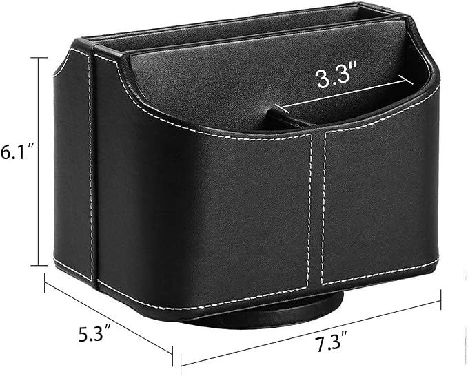 PU Leather Remote Control Holder, 360 Degree Spinning Desk TV Remote Caddy - Image 5