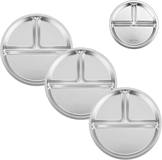 PandaEar 3 Pack Stainless Steel Divided Plates by PandaEar