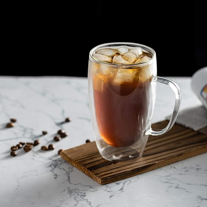 MEWAY 16oz/2 pack Coffee Mugs, Thickened Clear Glass Double Wall Cup - Image 3