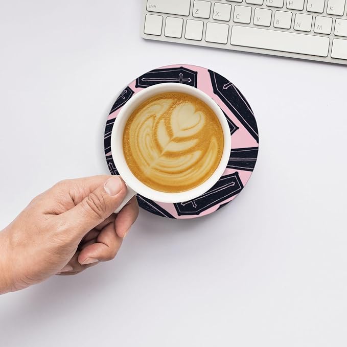 Coffin Creepy Horror Coasters Set of 4, Absorbent Ceramic Drink Coasters Cup Mat - Image 6
