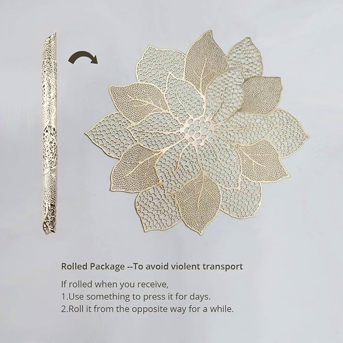 Gold Round Placemats for Dining Table Set of 6 Pressed Vinyl Metallic | 18in - Image 8