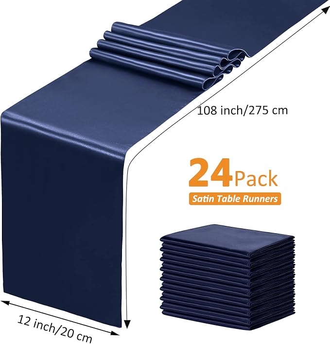 SiinvdaBZX 24 Pcs Navy Blue Satin Table Runner 12 x 108 inches Long | Bright - Image 4