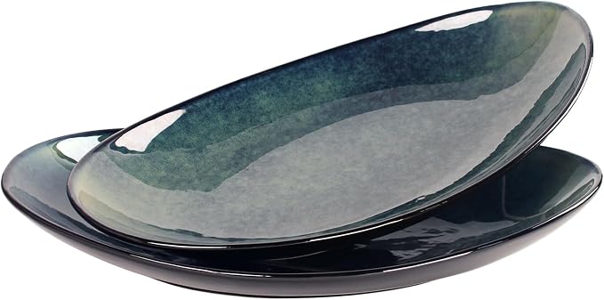 Ceramic Serving Platters Set of 2, 16 Inch Curved Oval Salad Plates by LIUWYHCF