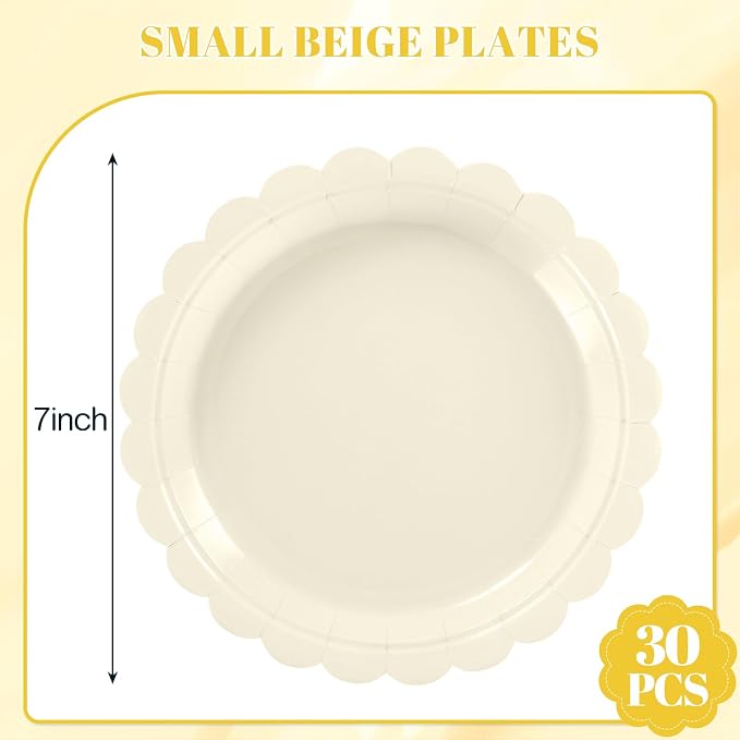 NatNarr 30 Pcs Ivory Paper Plates, Bridal Shower, Engagement, Oil- and - Image 2
