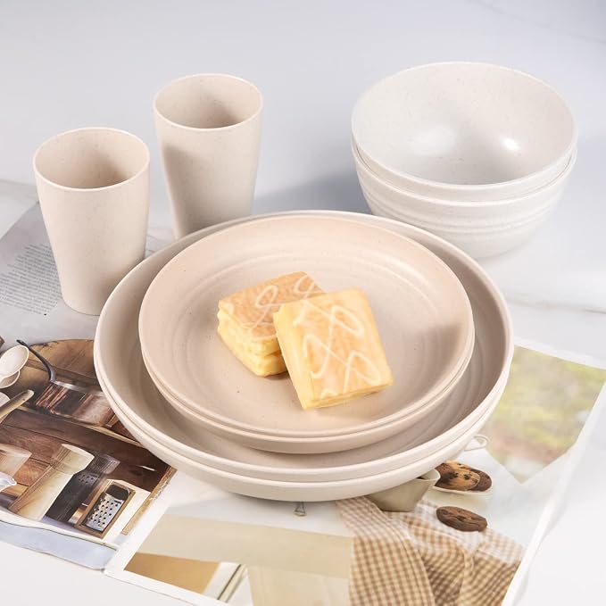 Wheat Straw Dinnerware, Wheat Straw Plates and Bowls Sets Dishwasher Safe - Image 2