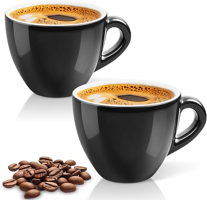Pilnocok Ceramic Espresso Cups Set of 2, 6 oz Black Small Coffee Mugs | by Pilnocok