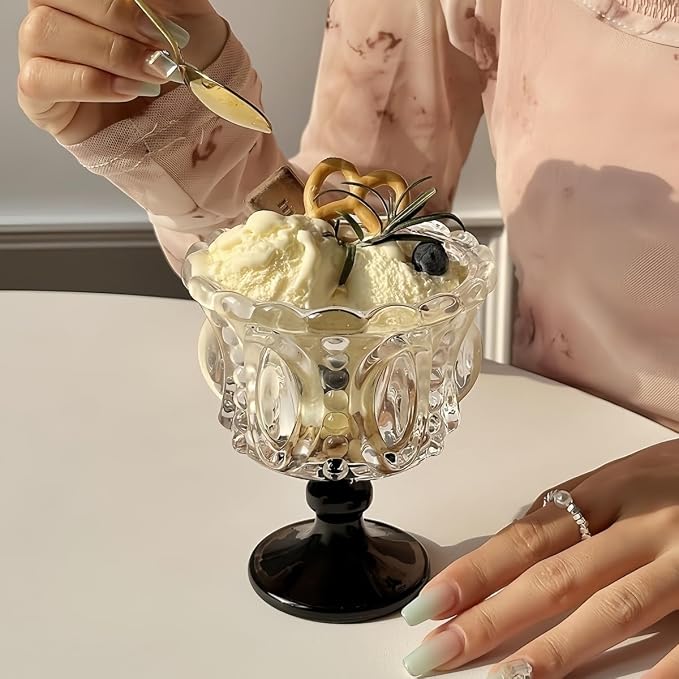 Carnival Glass Vintage Footed Dessert Cups Set of 2, 9oz Embossed Goblet - Image 5