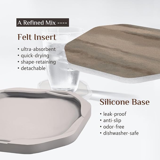 UMIRRO Absorbent Felt & Silicone Drink Coasters Set of 4, Taupe Watercolor | - Image 3