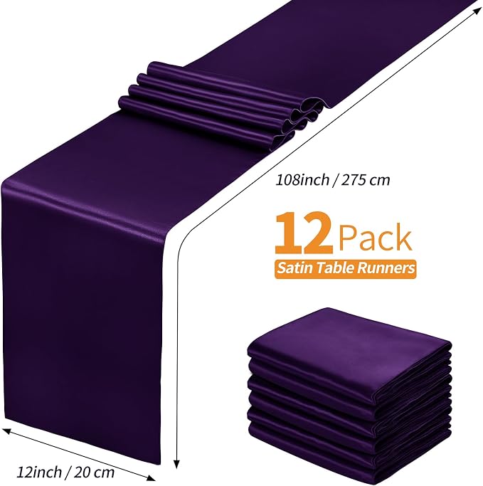 SiinvdaBZX 12 Pcs Purple Satin Table Runner 12 x 108 inches Long | Bright - Image 4