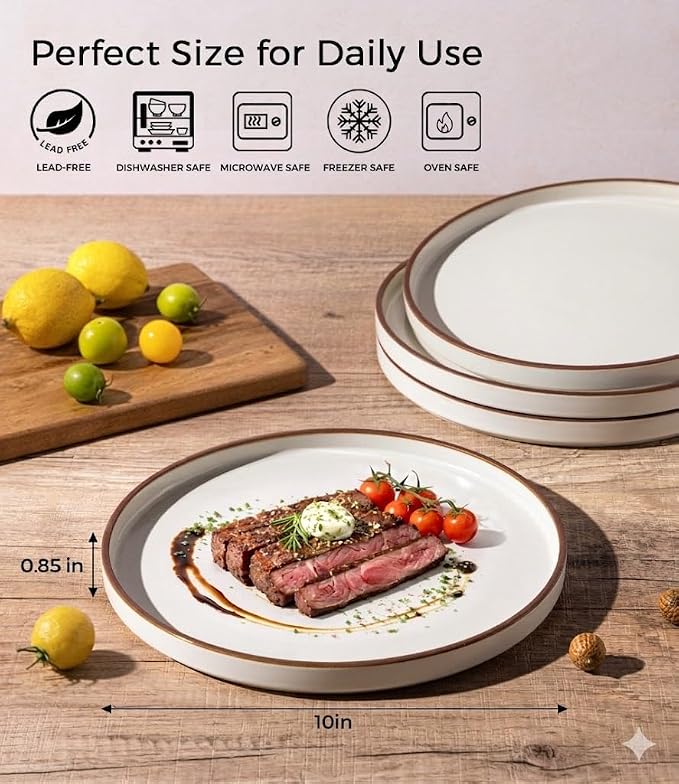 LERATIO Ceramic Dinner Plates Set of 6, 10.25 inch Large ceramic plates | - Image 2