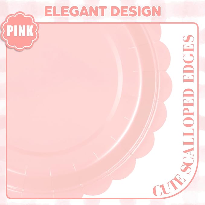 32 Pcs Pink Paper Plates 9 Inch Scalloped Dessert Plates - Image 3