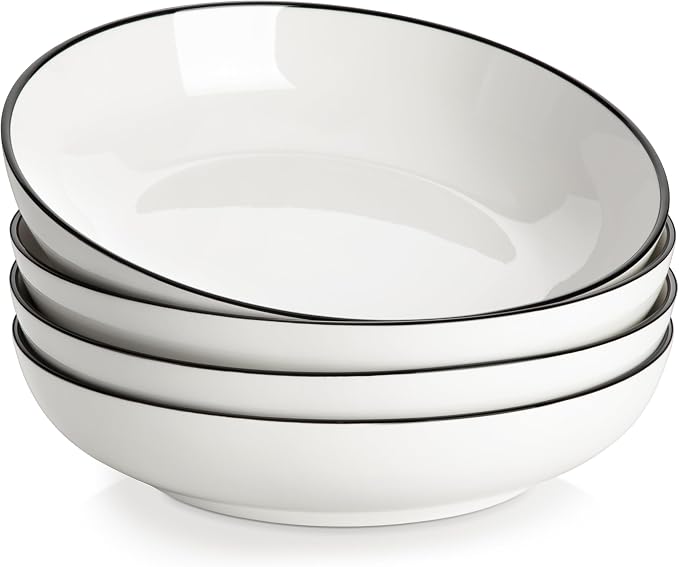 MALACASA 8.85" Large Pasta Bowls, 42 OZ White Salad Bowls Soup Bowls, Porcelain by MALACASA