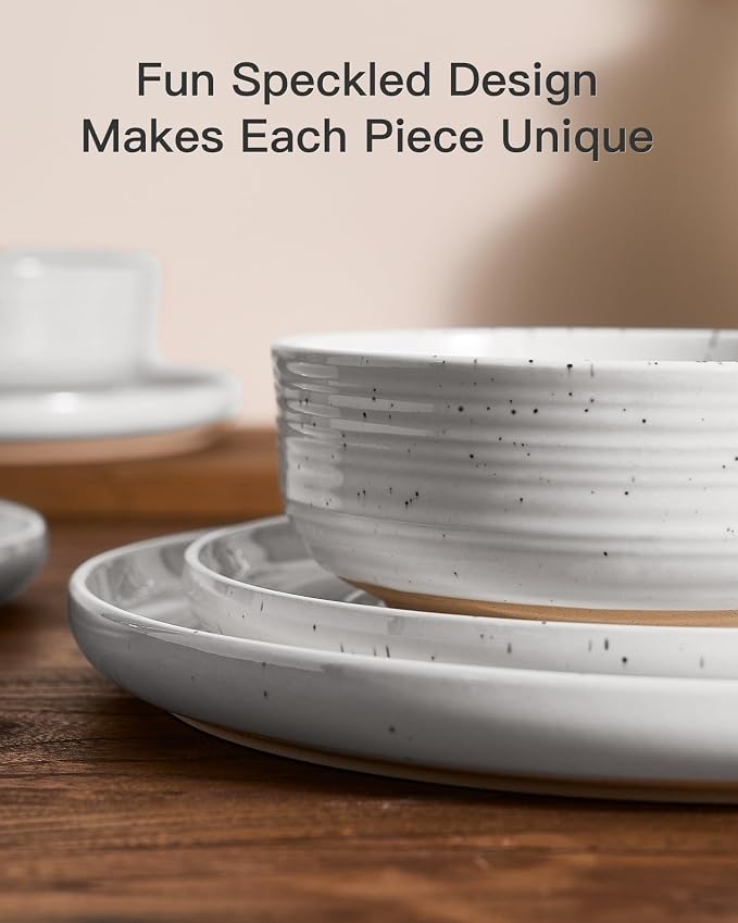 Stoneware Dinnerware Sets for 4, Coupe Plates & Bowls, Chip & Scratch Resistant - Image 3