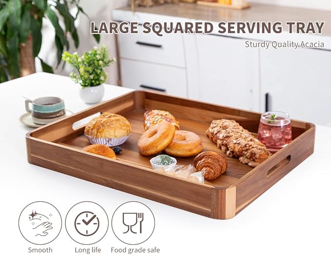 Large Wooden Ottoman Tray, Great 22"x18" Rectangle Trays - Image 5
