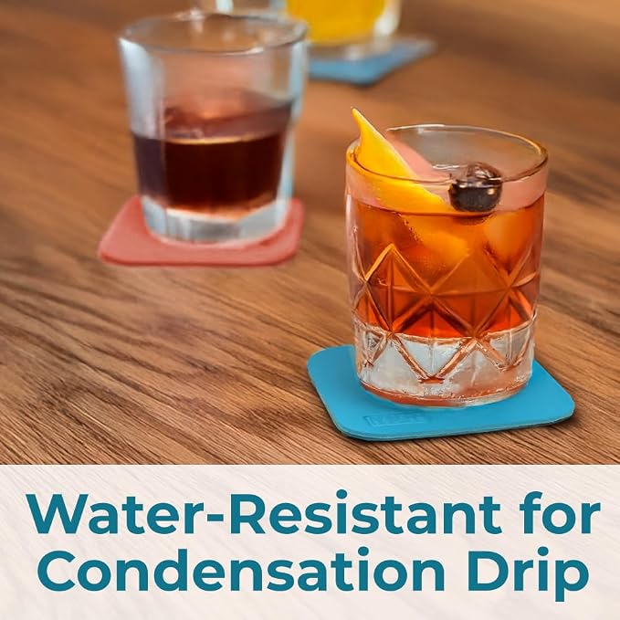 BLACK+DECKER Square Coasters Set of 4, Water-Resistant | Flexible Durable 4" - Image 6