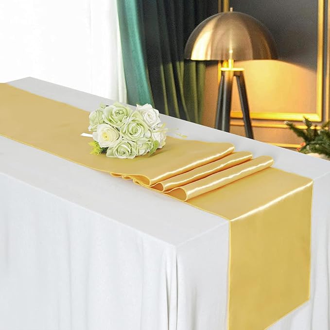 Light Gold Table Runners 16 Pack 12x108 inch Silk Satin Smooth Fabric | Satin - Image 4