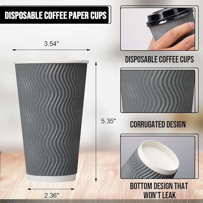 BYSNOW 100 Pack 16 oz Paper Coffee Cups - Image 2