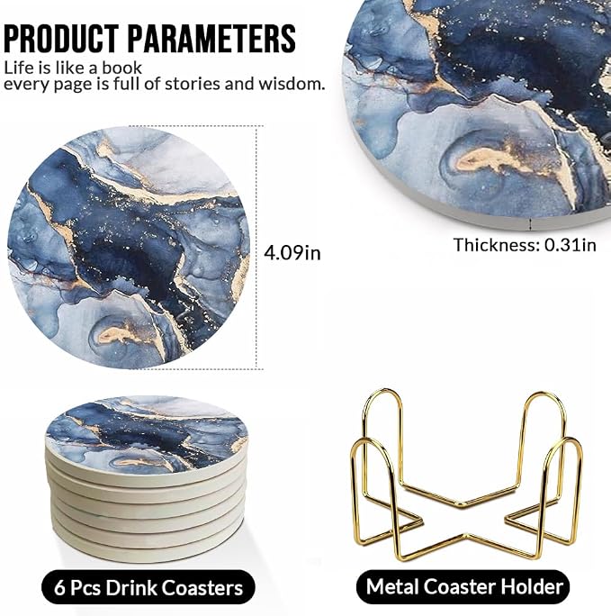 Ceramic Coasters Set of 6, Marble-Textured Design - Image 2