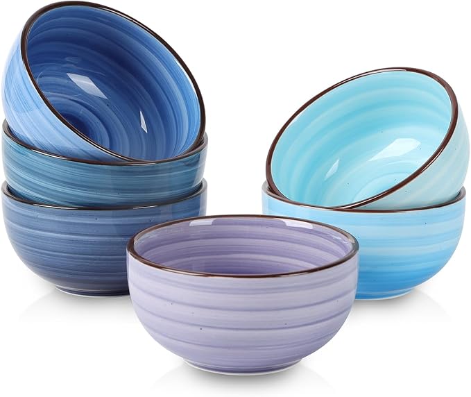 Selamica Ceramic Mini Bowls, 4 OZ Dipping Bowls, 3.5 Inch Gradient Blue Set of 6 by Selamica