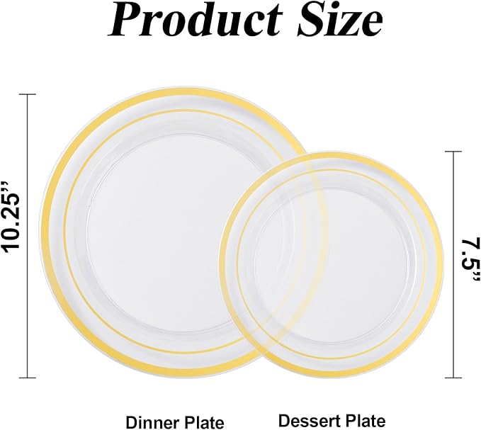 BESTSTAR 200PCS Clear Gold Plastic Plates Set | 100 10.25 inch Dinner Plates - Image 2