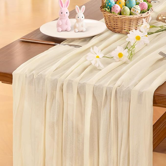 Cheesecloth Table Runner Summer Boho Wedding Birthday Party Home Decor | Beige by Socomi