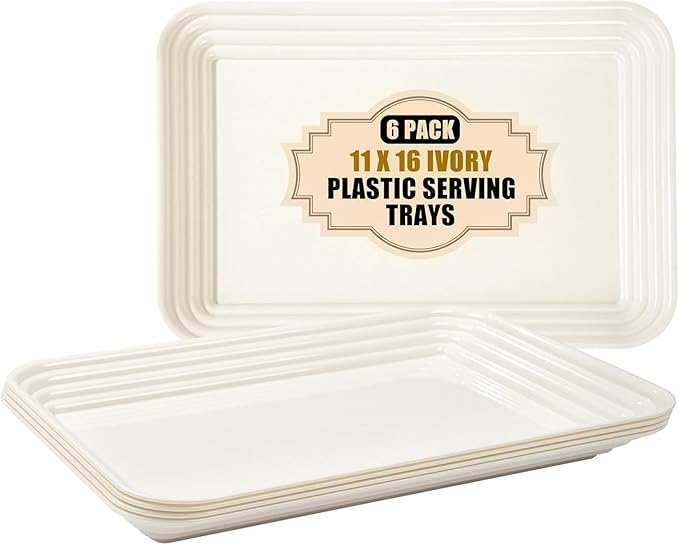 SUT 6-Pack Ivory Serving Trays for Entertaining-16 x 11" Serving Platters for by SeeYouTomorrow