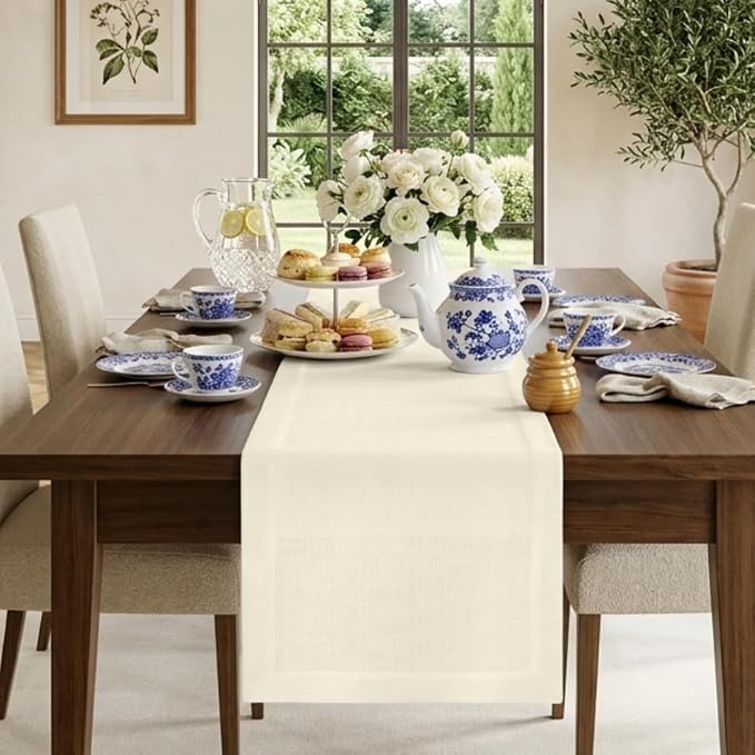 Classic Linen™ by D'Moksha Ivory Table Runner 72 Inches Long, 100% Pure Linen by DMokshaHomes