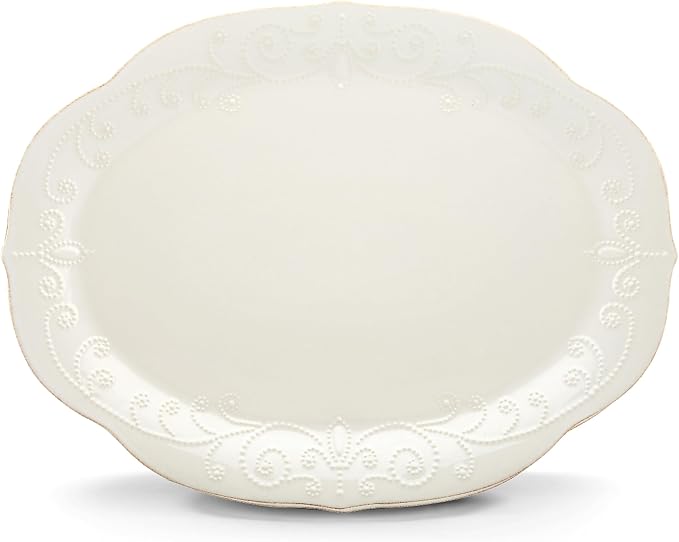 Lenox French Perle White Oval Stoneware Serving Platter | dishwasher safe by Lenox