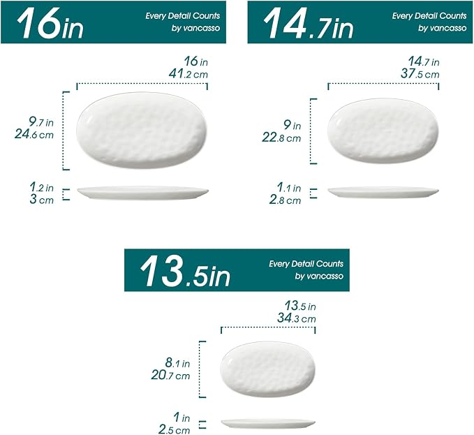 vancasso Ceramic Serving Platters Set of 3, Oval 16/14.7/13.5 Inch Porcelain - Image 2
