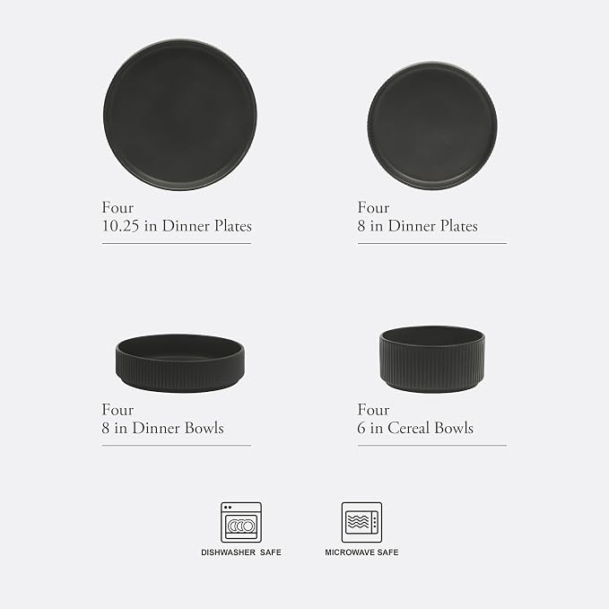 Gibson Elite Deerfield 16-Piece Stoneware Dinnerware Set – Matte Black Reactive - Image 2