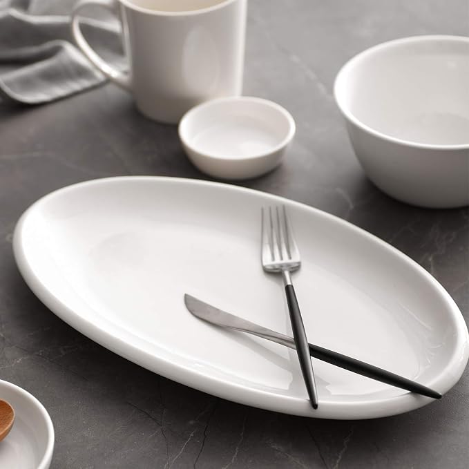 DOWAN 14" Serving Platters for Entertaining, Oval White Serving Plates - Image 6