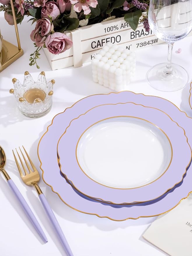 60pcs Clear Purple Plates Disposable - Image 6