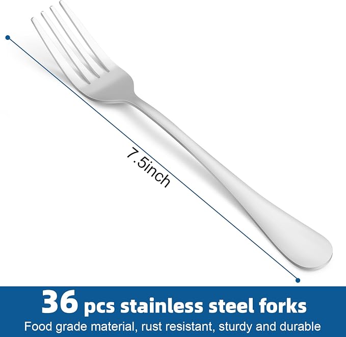 36 Piece Dinner Forks Set, Food-Grade Stainless Steel Forks Silverware - Image 2