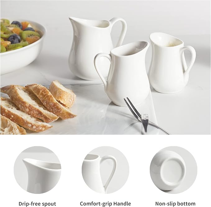 Gurygo 2 Pack 4 Oz Classic White Ceramic Small Creamer Pitcher - Image 4