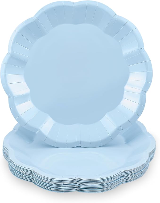 NatNarr 30 Pcs Light Blue Paper Plates 7 Inch Scalloped Dessert Plates | Baby by NatNarr