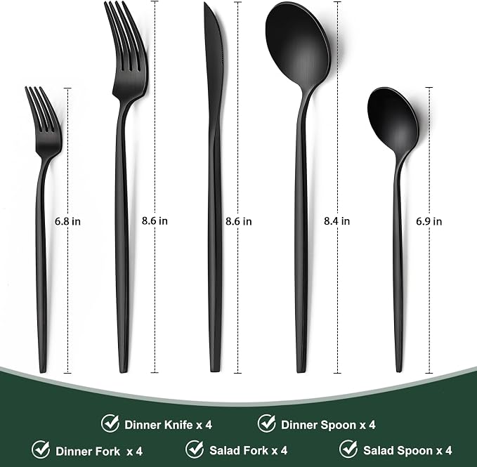 Matte Black Silverware Set 20 Piece, Wildone Stainless Steel Flatware Set - Image 2
