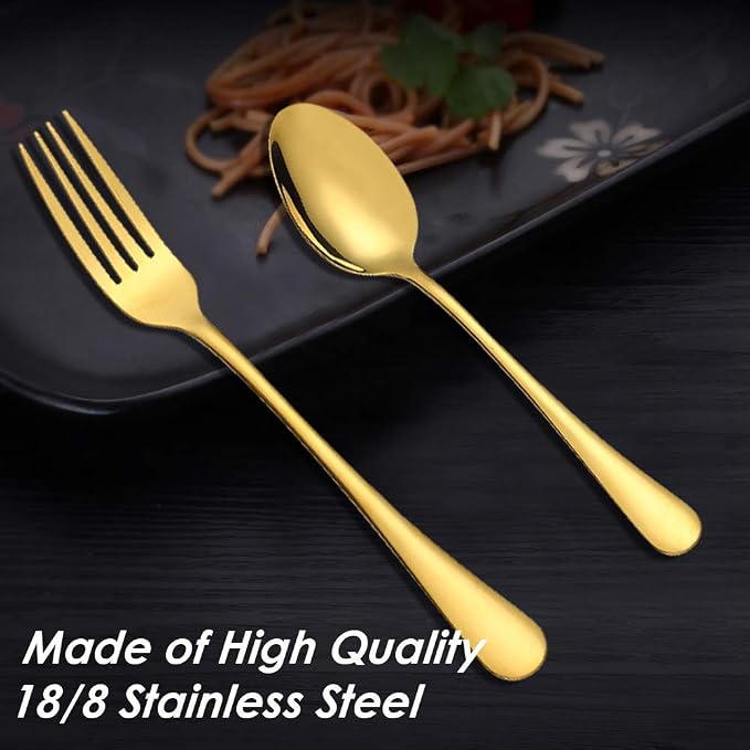 Set of 12, findTop Heavy-duty Forks and Spoons Cutlery Set- Gold - Image 3