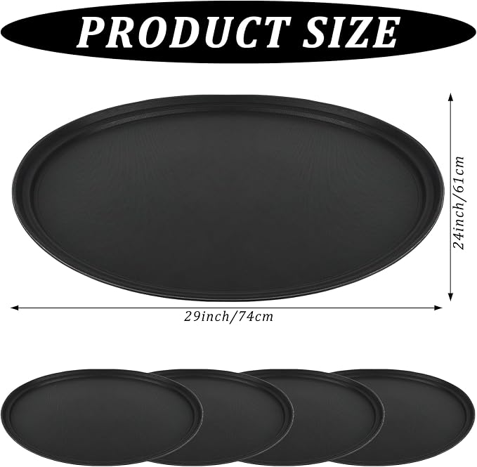 4Pcs 24 Inch x 29 Inch Large Restaurant Serving Trays, Oval Plastic Food - Image 2