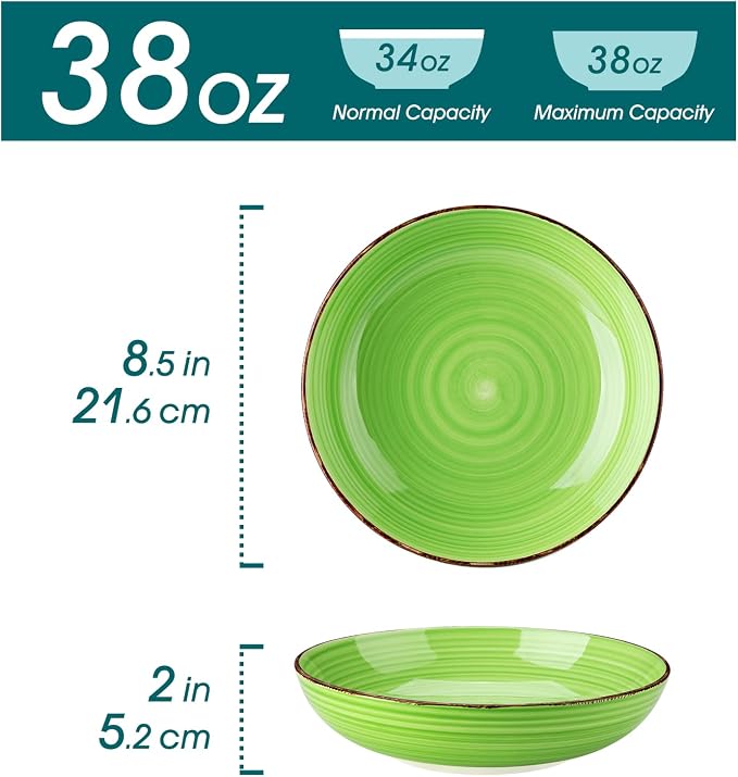 vancasso Bonita Pasta Bowls Set of 6, 38 oz Shallow Ceramic Bowls - Image 2