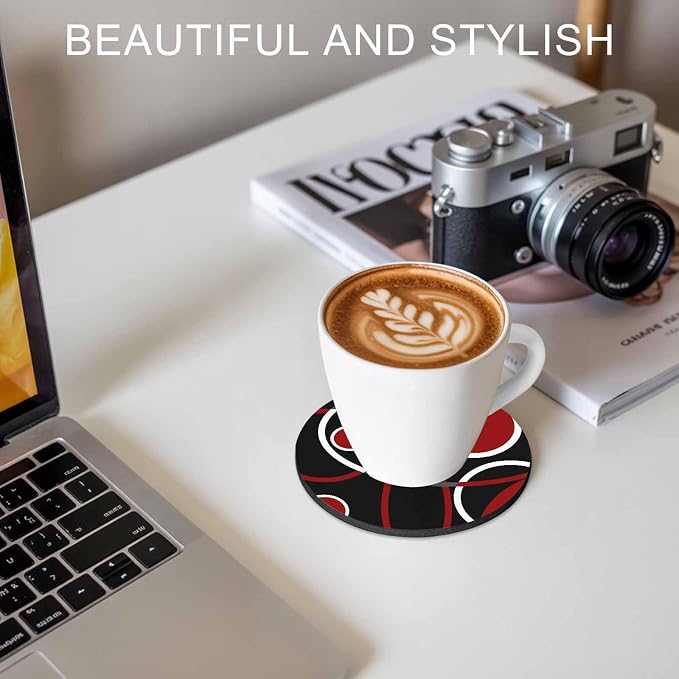 Black Red Coasters Set of 4, Non-Slip Cup Coaster Mat - Image 7