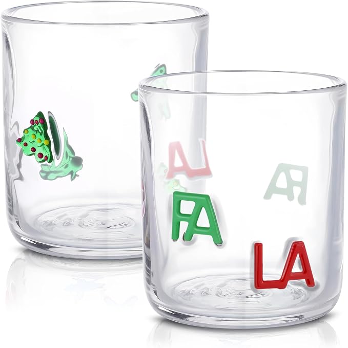 SiliFine 2 PCS Fa La Icon Juice Glasses - 14oz Christmas Tree Stemless Wine by SiliFine