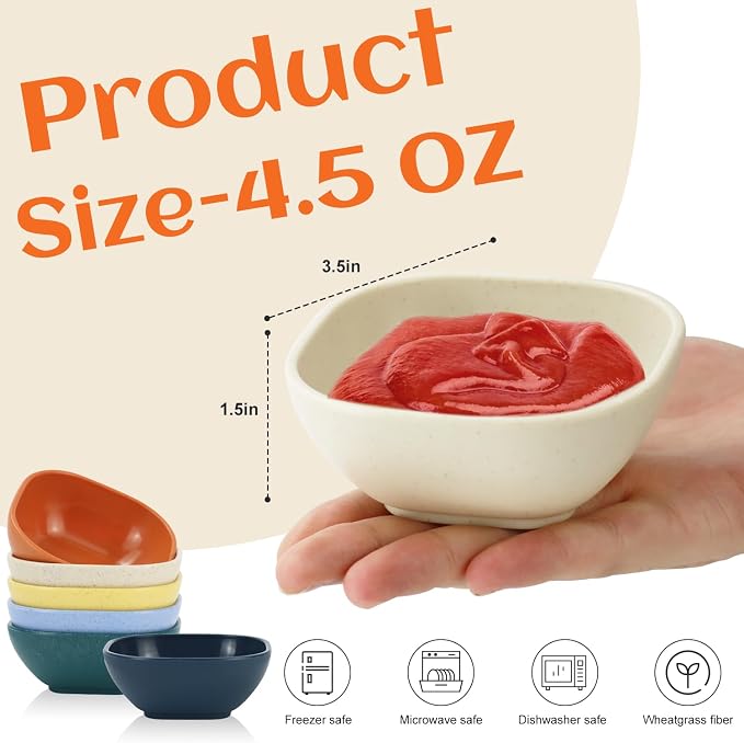 Wheat Straw Dipping Bowls Set of 6, 4.5oz Small Dessert Bowls, Unbreakable Dip - Image 2