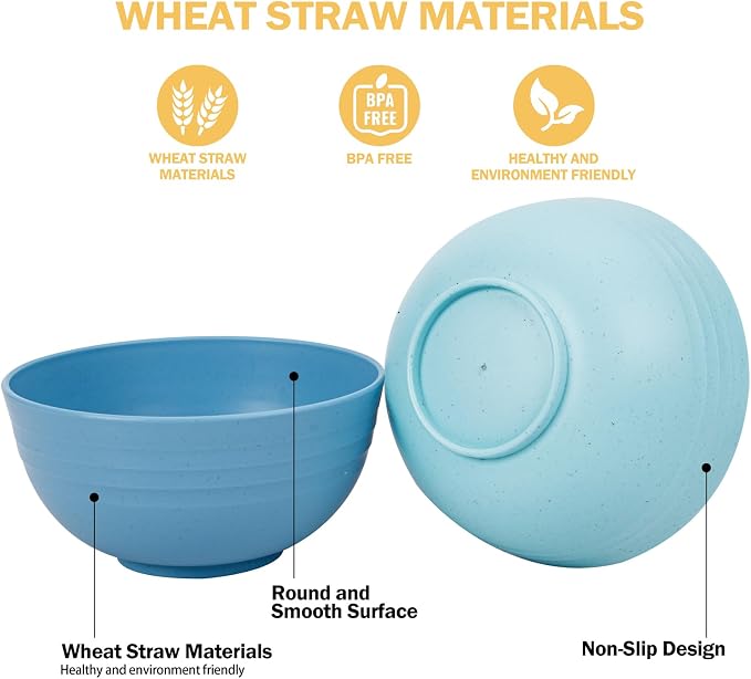 Rubtlamp 16pcs Wheat Straw Dinnerware Set, Unbreakable Plates And Bowls Sets of - Image 9