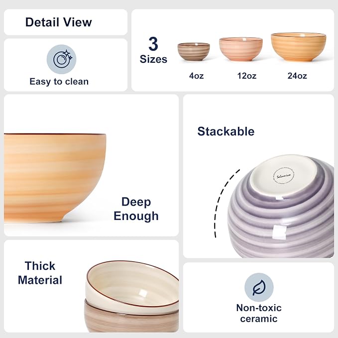 Selamica Ceramic Cereal Bowls Set of 6, 24 OZ Soup Bowls - Image 5